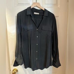 Everlane black silk button down shirt size 14